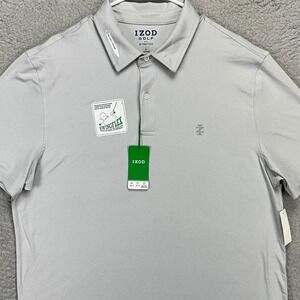 Izod Golf Swing Flex Mens Polo Shirt Large Gray Performance Stretch Rugby NEW